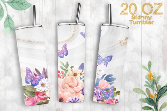 20oz Skinny Tumbler Flower Agate Borders Print Templates
