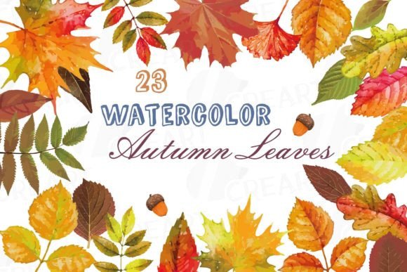 Autumn Leaves Watercolor Template Art for Print Templates