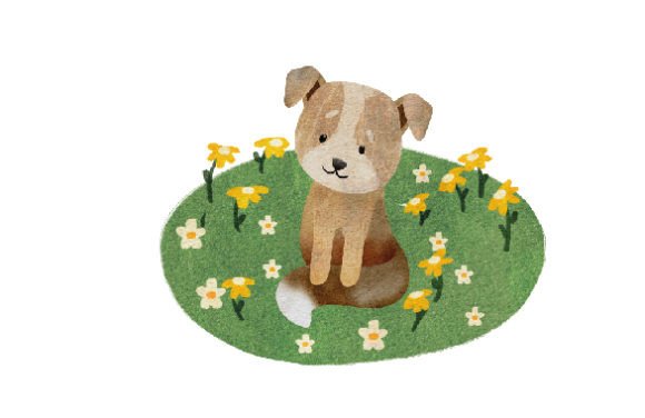 Dog in Nature Spring Watercolor for Digital Products