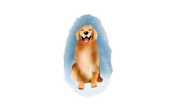 Golden Retriever Winter Watercolor for Crafts