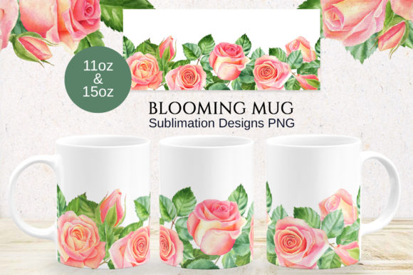 Roses Mug Sublimation Designs JPG, PNG for Crafts Branding