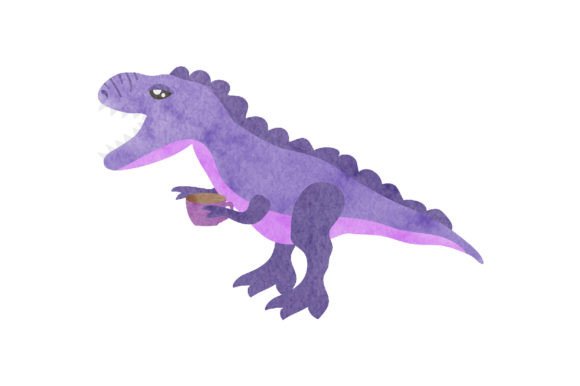T-Rex Drinking Tea: Watercolor Dinosaurs for Branding