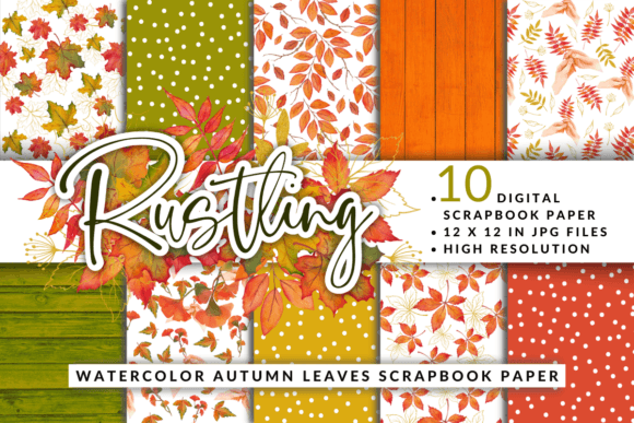 Watercolor Autumn Leaves Scrapbook Paper Patterns for Branding