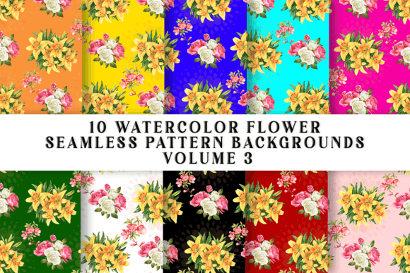 Watercolor Flower Seamless Patterns for Editorial Design