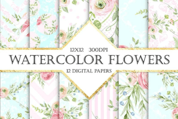 Watercolor Flowers Digital Paper: Patterns for Branding