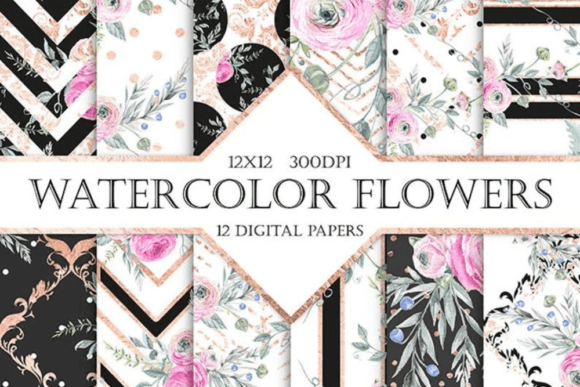 Watercolor Flowes Digital Paper: Patterns for Crafters