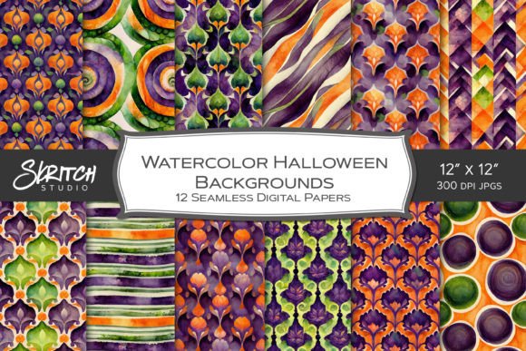 Watercolor Halloween Seamless Patterns for Branding