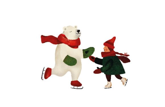 Winter Watercolor: Cute Polar Bear Ice Skating Girl