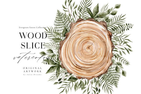 Wood Slice Watercolor Frame Wreath 2 for Crafts Branding